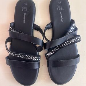 Time and Tru Black Sandals with Sparkling Accents
